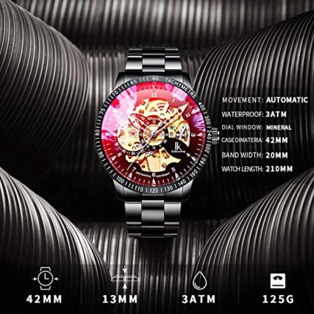 Men's Automatic Mechanical Watch Skeleton Dial Stainless Steel Wristwatch